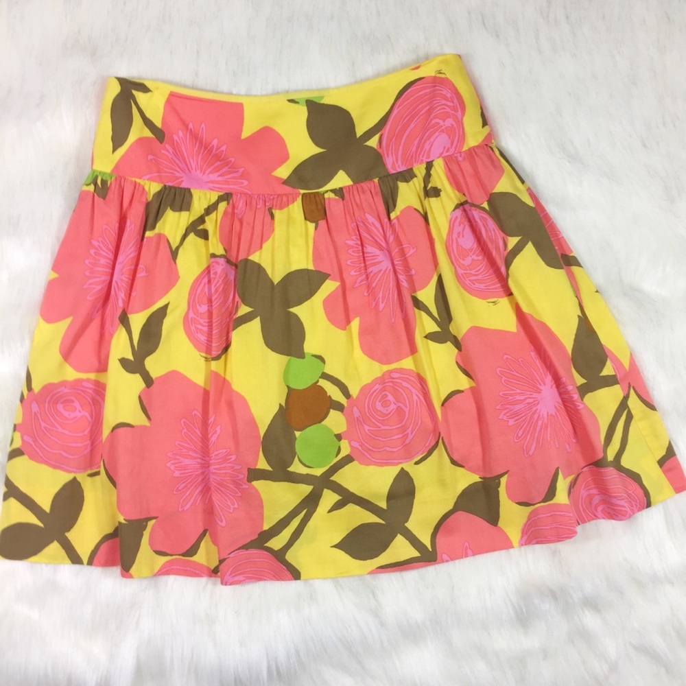 Trina Turk Yellow Floral A-Line Skirt Size4